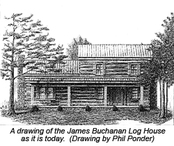 A drawing of the James Buchanan Log House as it is today